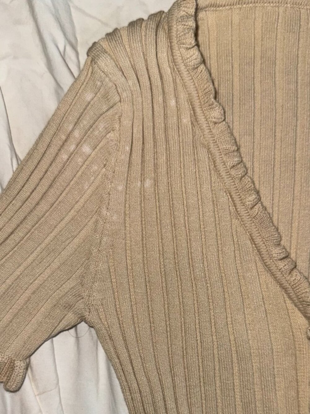 Princess Polly Beige Ribbed Knit Button-Up Top - Picture 2 of 5